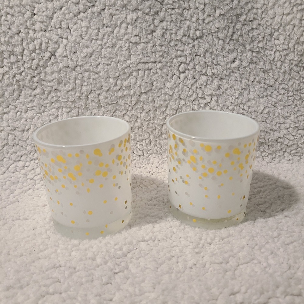 Yankee Candle Cheers Votive Holders Set of 2 White Gold Silver Confetti 1528882